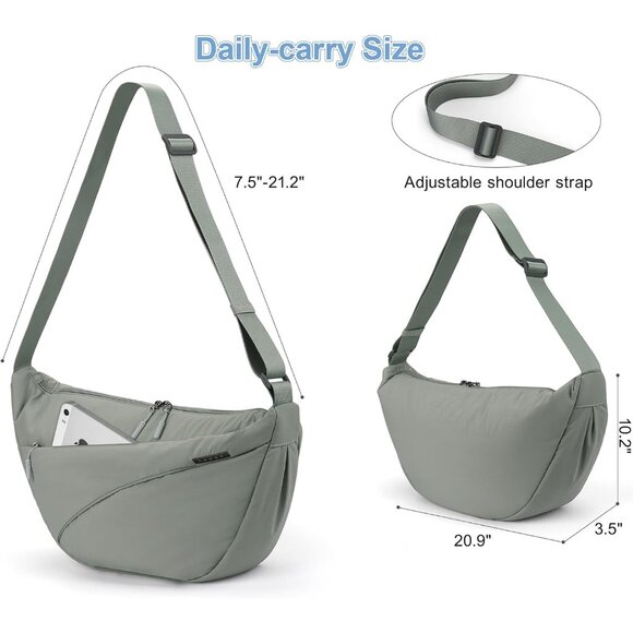 Nylon Crescent Crossbody Bag Unisex Lightweight Travel Shoulder Bag - Picture 2 of 7